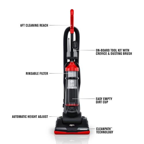 Dirt Devil Endura Lite Bagless, Corded, Upright Vacuum Cleaner for Carpet, Hard Floors, Above Floor, Lightweight and Compact, Red