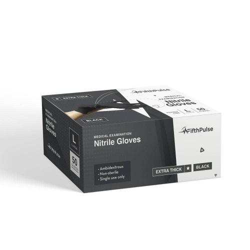 Large Nitrile Exam Latex Free and Powder Free THICKER Gloves - (4 mil) in Black - Box of 50