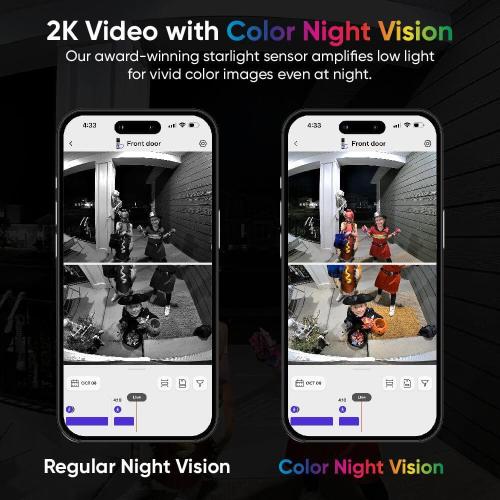 Color Black Wireless Duo Cam Video Doorbell, Battery Powered, 2K Full HD Video, 2 Cameras (People and Package), Color Night Vision