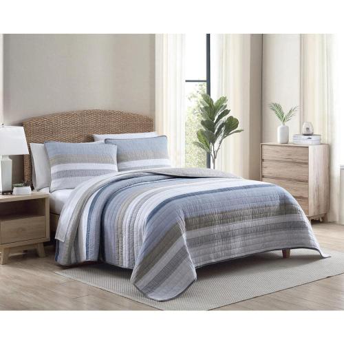 Size twin 2pc Color Grey Nautica Galewood 2-Piece Beige Striped Cotton Twin Quilt Set