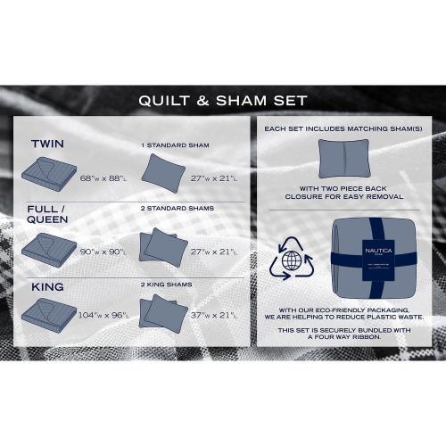 Size twin 2pc Color Grey Nautica Galewood 2-Piece Beige Striped Cotton Twin Quilt Set