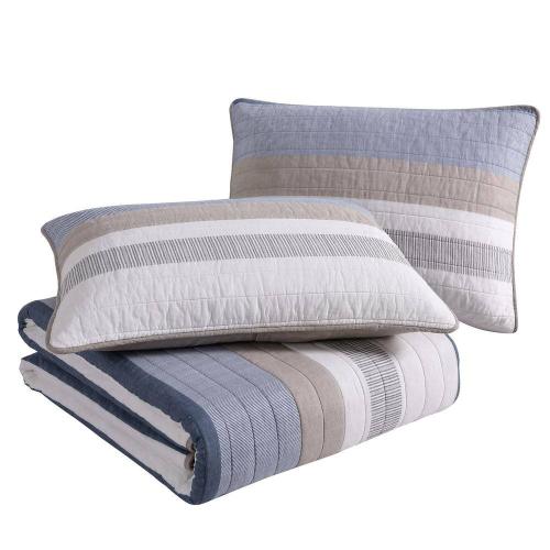 Size twin 2pc Color Grey Nautica Galewood 2-Piece Beige Striped Cotton Twin Quilt Set