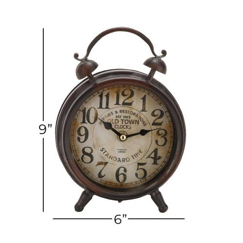 6 in. x 9 in. Brown Metal Analog Clock with Bell Style Top
