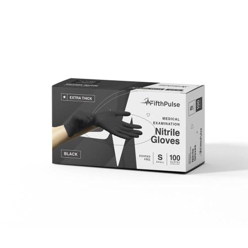 Small Nitrile Exam Latex Free and Powder Free THICKER Gloves - (4 mil) in Black - Box of 100