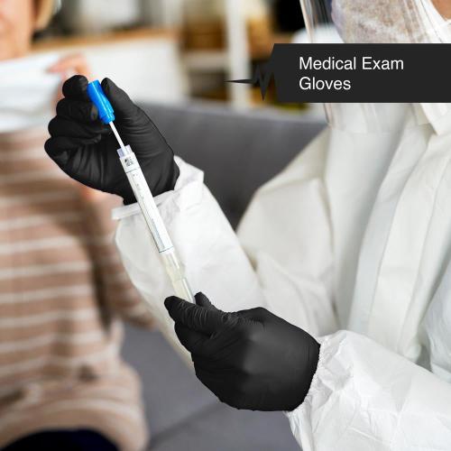 Large Nitrile Exam Latex Free and Powder Free THICKER Gloves - (4 mil) in Black - Box of 50