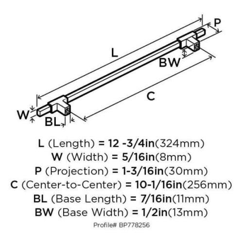 2 PCS Urbanite 10-1/16 in. (256mm) Modern Polished Chrome/Black Chrome Bar Cabinet Pull