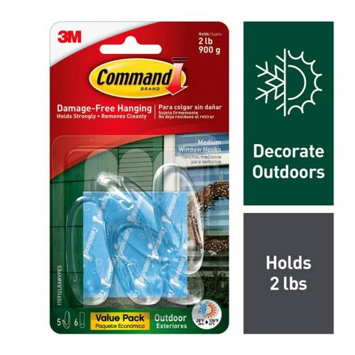 2 lb. Medium Clear Outdoor Window Hook Value Pack (5 Hooks, 6 Water Resistant Strips) 4pk