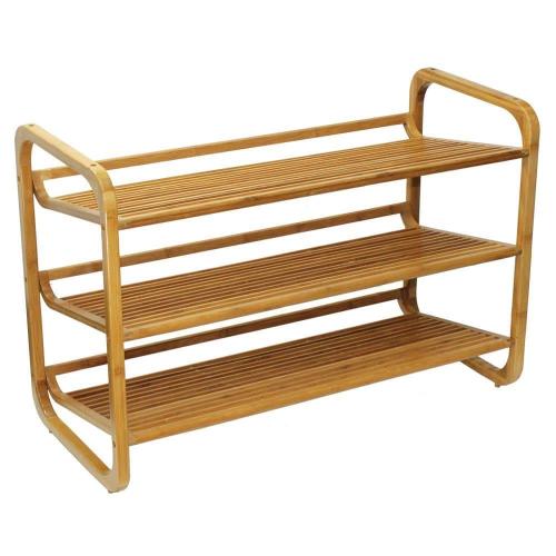 20 in. H 12-Pair 3-Tier Brown Bamboo Shoe Rack