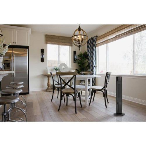 1500 W 29 Black Electric Indoor Tower Ceramic Space Heater with Extended Heat Zone, 2-Speeds, Timer, Remote for Home