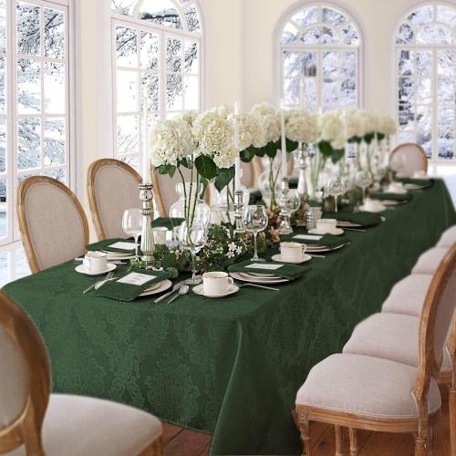 60 in. W x 84 in. L Oblong Hunter Barcelona Damask Fabric Tablecloth