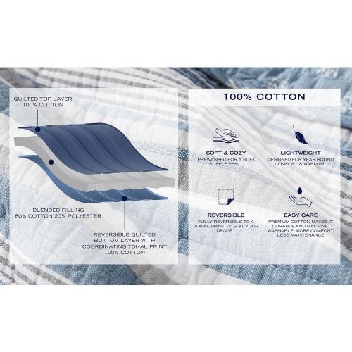 Size twin 2pc Color Grey Nautica Galewood 2-Piece Beige Striped Cotton Twin Quilt Set