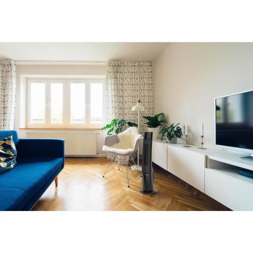 1500 W 29 Black Electric Indoor Tower Ceramic Space Heater with Extended Heat Zone, 2-Speeds, Timer, Remote for Home