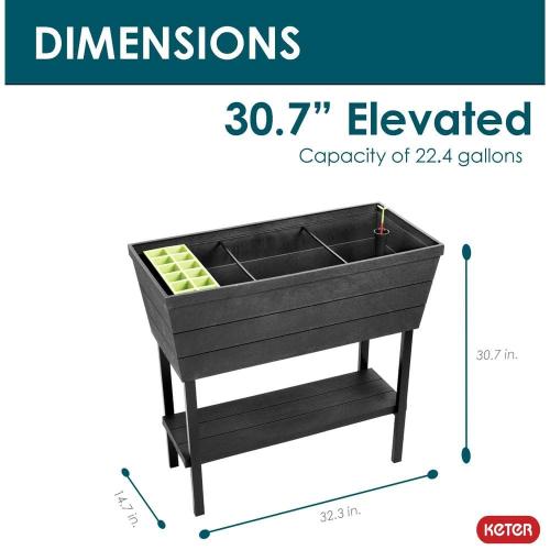 Urban Bloomer 32.3 in. W x 30.7 in. H Graphite Resin Elevated Patio Garden Bed