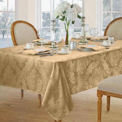 60 in. W x 84 in. L Oblong Gold Barcelona Damask Fabric Tablecloth