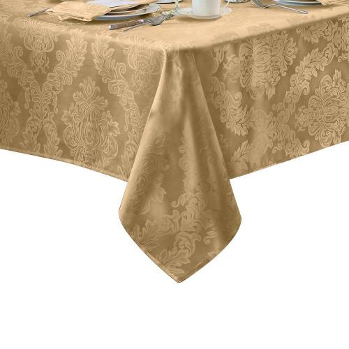 60 in. W x 84 in. L Oblong Gold Barcelona Damask Fabric Tablecloth