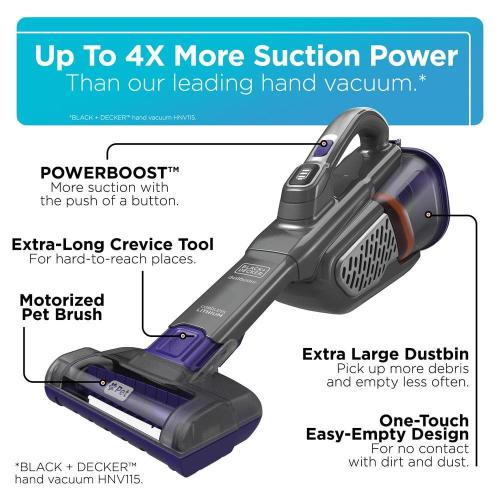 Grey and Purple BLACK DECKER dustbuster AdvancedClean  20-Volt Cordless 2.9-Cup Handheld Vacuum Pet