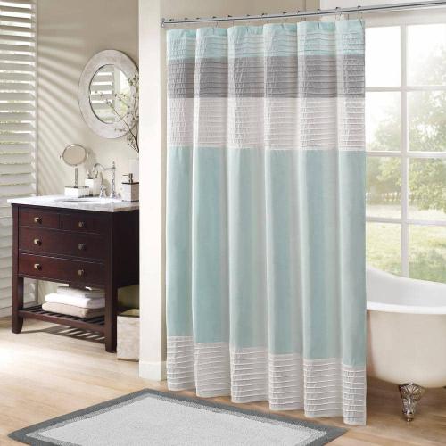 Amherst Aqua 72 in. Faux Silk Shower Curtain