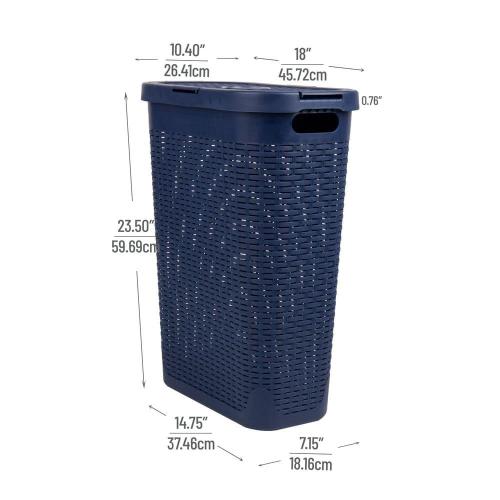 Mind Reader Basket Collection, Slim Laundry Hamper, 40 Liter (15kg/33lbs) Capacity, Attached Hinged Lid, Navy