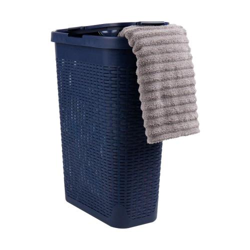 Mind Reader Basket Collection, Slim Laundry Hamper, 40 Liter (15kg/33lbs) Capacity, Attached Hinged Lid, Navy