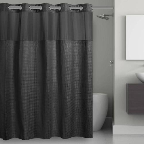 Waffle 71 in. W x 74 in. L Polyester Shower Curtain in Black
