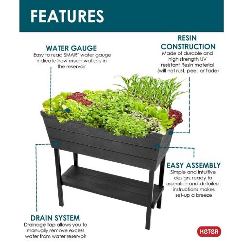 Urban Bloomer 32.3 in. W x 30.7 in. H Graphite Resin Elevated Patio Garden Bed