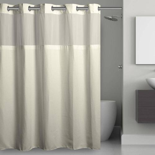 Waffle 71 in. W x 74 in. L Polyester Shower Curtain in Cream
