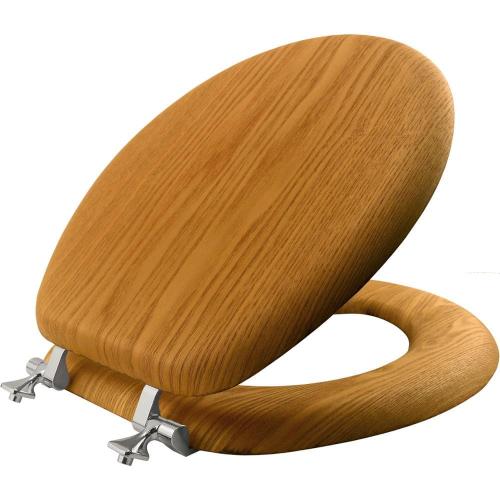Mayfair Round Wood with Chrome Hinge Toilet Seat in Natural Oak