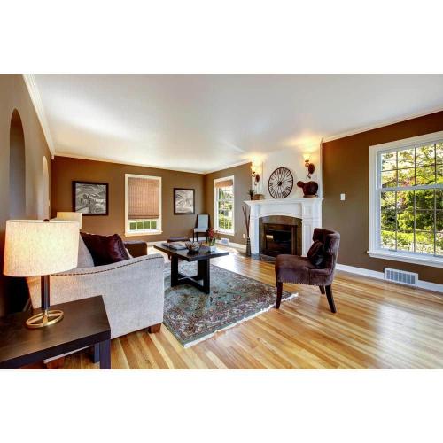 Premium True-to-Size Brown Squirrel Cordless Light Filtering Natural Woven Bamboo Roman Shade - 34.5 in. W X 74 in. H