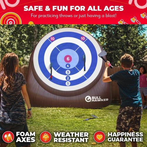 Bull Hawker : Giant Axe Darts (Over 6ft Tall) w/ 15  Games : Axe Throwing Game for Backyard w/ Air Pump : Carnival Games