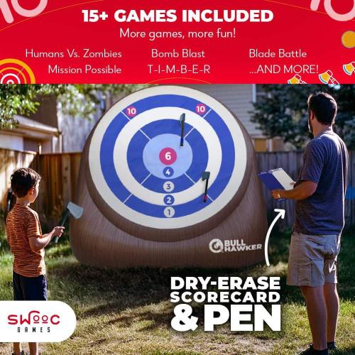Bull Hawker : Giant Axe Darts (Over 6ft Tall) w/ 15  Games : Axe Throwing Game for Backyard w/ Air Pump : Carnival Games
