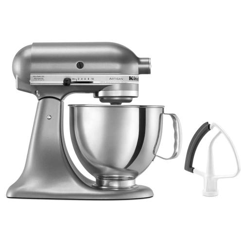 Artisan 5 Qt. 10-Speed Silver Stand Mixer with Flat Beater, 6-Wire Whip and Dough Hook Attachments