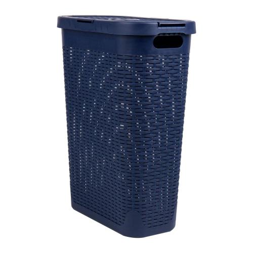Mind Reader Basket Collection, Slim Laundry Hamper, 40 Liter (15kg/33lbs) Capacity, Attached Hinged Lid, Navy