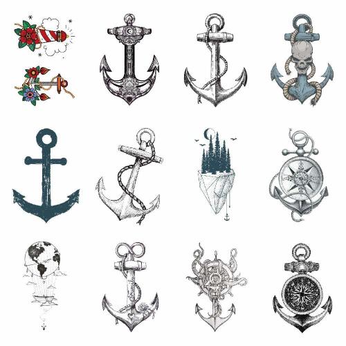 SanerLian Anchor Ship Temporary Tattoo Sticker Waterproof Fake Tatoo Men Women Adult Boys Teens Body Art 10.5X6cm Set of 12 (SF032)