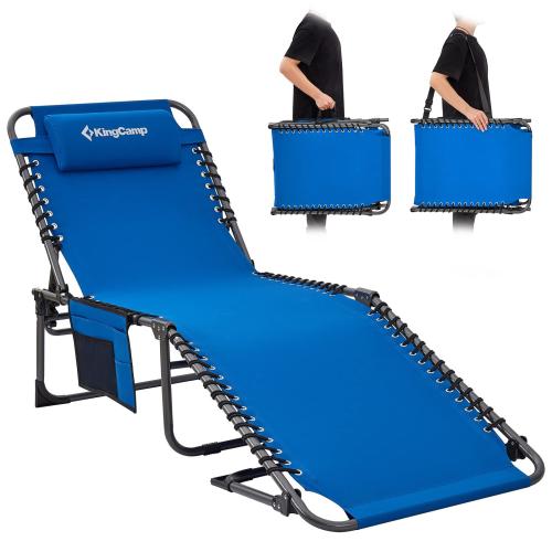 KingCamp Chaise Lounge Outdoor 5-Position Adjustable Patio Lounge ChairFolding Tanning Chair for LawnBeachPoolHeavy-Duty Camping Reclining Chair