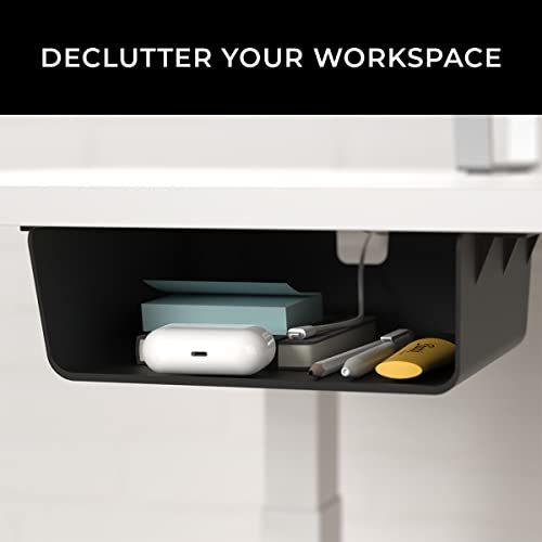 HumanCentric Under Desk Storage Shelf Drawer Organizer for Office Tables Workstations and Sit Stand Desk Mount Under Desk Shelf Adds Storage Tray Screw or Stick On Desk Drawer