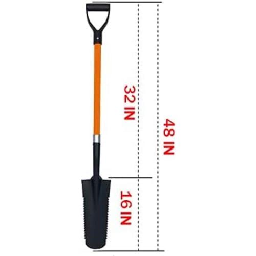 Drain Spade Teeth Shovel Multi-Purpose Metal Blade Shovel 48 in. Durable Handle Length Fiberglass Rubber Grip (1-Pack)