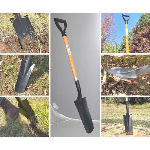 Drain Spade Teeth Shovel Multi-Purpose Metal Blade Shovel 48 in. Durable Handle Length Fiberglass Rubber Grip (1-Pack)