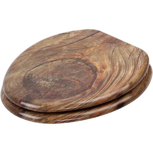 Elongated Soft Closed Lid Front Toilet Seat Molded Wood in Brown