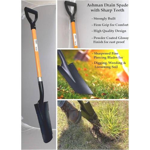 Drain Spade Teeth Shovel Multi-Purpose Metal Blade Shovel 48 in. Durable Handle Length Fiberglass Rubber Grip (1-Pack)