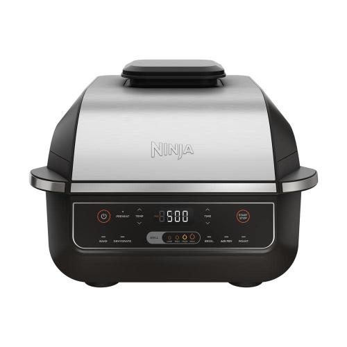 Ninja Foodi 6-in-1 Indoor Grill with Air Fry, Roast EG201 Black/Silver: Smokeless, Cool Touch, Digital Display, Dishwasher-Safe, Recipes Included
