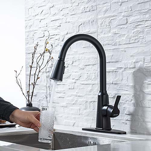 Kitchen Faucet faucets for Kitchen Sinks sus304 Stainless Steel Matte Black Kitchen faucets with Pull Down Sprayer Single Handle Single Hole rv Farmhouse Utility Kitchen Sink Faucet