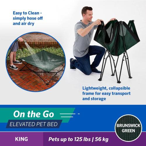 On the Go Elevated Pet Bed, King, Brunswick Green