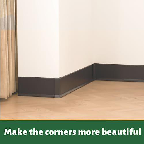 GAMZAU Baseboard Corner Blocks 4inch Height Self Adhesive 3 Inside + 3 Outside Corners-Connector Between The Cove Base Wall Base Rubber Moulding Trim Perfect Match for Our S100 Baseboard(Black)