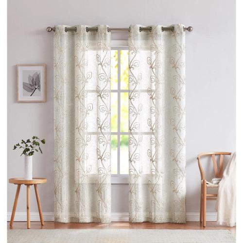 Linen Floral Grommet Room Darkening Curtain - 38 in. W x 84 in. L (Set of 2)