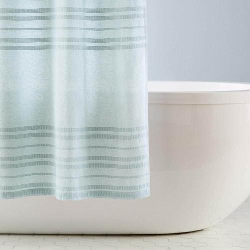 Sophia Textured Cotton Stripe 70 in. x 72 in. Shower Curtain Aqua Blue