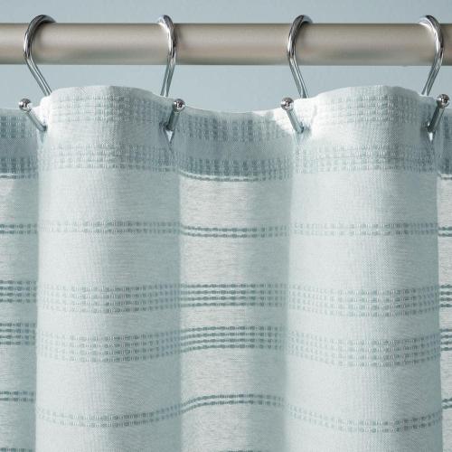 Sophia Textured Cotton Stripe 70 in. x 72 in. Shower Curtain Aqua Blue