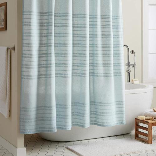 Sophia Textured Cotton Stripe 70 in. x 72 in. Shower Curtain Aqua Blue