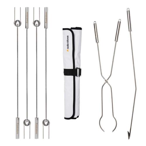 Stainless Steel 6 Piece Fire Pit Tools Bundle - Includes(1) Poker, (1)Grabber and (4)Roasting Sticks
