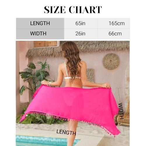 Holipick Sarong Coverups for Women Bathing Suit Wraps Swimsuit Cover Up Skirt Beach Sarongs Swim Wrap Skirt Cover Up Tassels Neon Pink