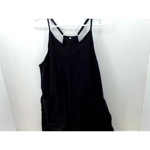 Lentta Women's Causal Jumpsuits V Neck Sleeveless Harem Overalls Stretchy Adjustable Strap Romper with Pockets(Black-S)